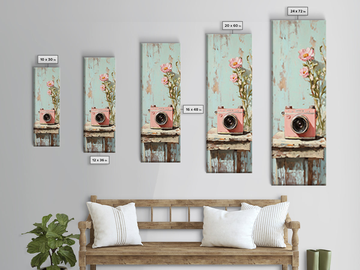 Pink Camera With Flowers Canvas Print, Whimsical Floral Wall Art, Girly Room Decor, Cute Photography Lover Gift And Bedroom Wall Decor
