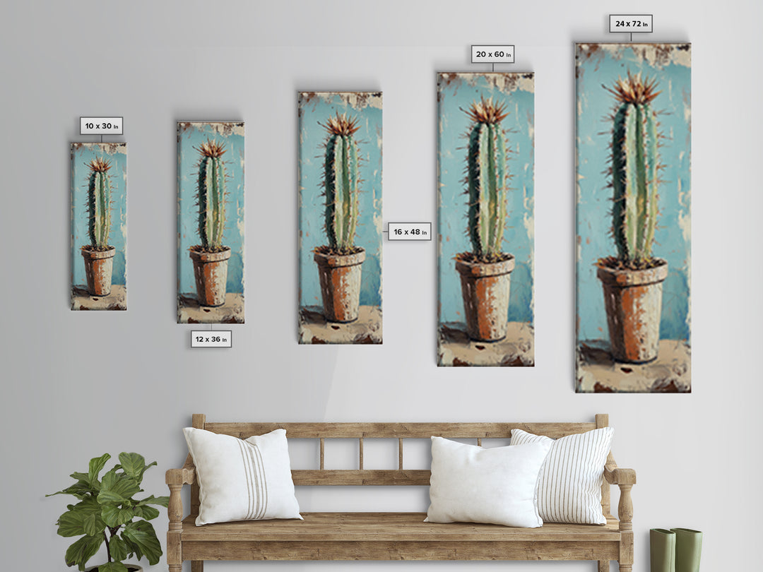 Tall Cactus In Terracotta Pot Wall Art, Desert Botanical Canvas Print, Southwestern Decor, Rustic Living Room Wall Decor