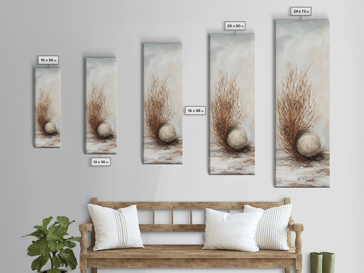Dried Grass And Stone Sphere Wall Art, Neutral Minimalist Canvas Print, Wabi Sabi Rustic Nature Calming Decor For Living Room