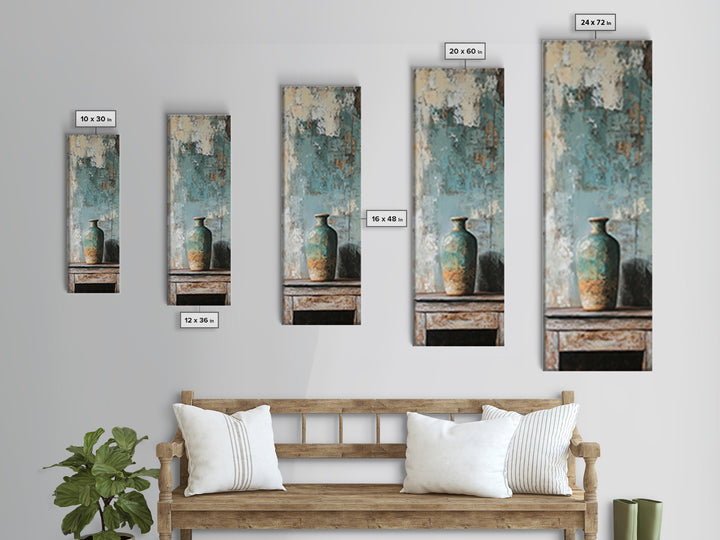 Turquoise Vase Textured Still Life Canvas Print, Rustic Wall Art, Neutral Home Decor, Modern Farmhouse Living Room Decor