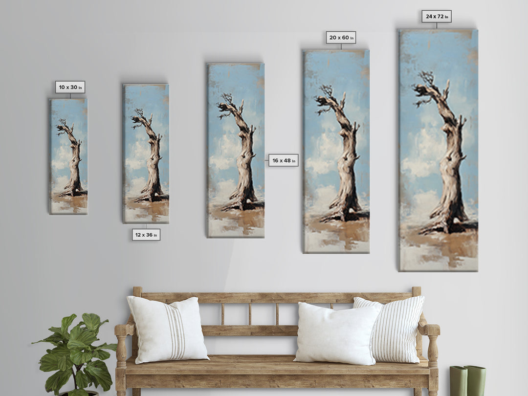 Lone Weathered Tree Wall Art, Rustic Landscape Painting, Minimalist Nature Print, Neutral Farmhouse Living Room Decor Gift
