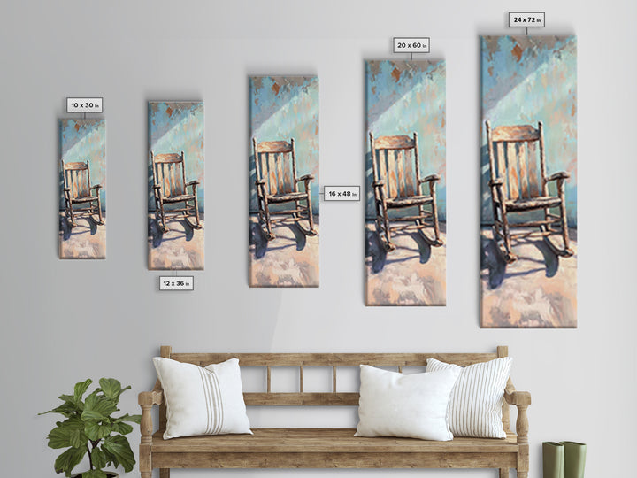 Sunlit Wooden Rocking Chair Wall Art, Rustic Farmhouse Decor, Country Home Decor, Neutral Canvas Print, Cozy Living Room Art