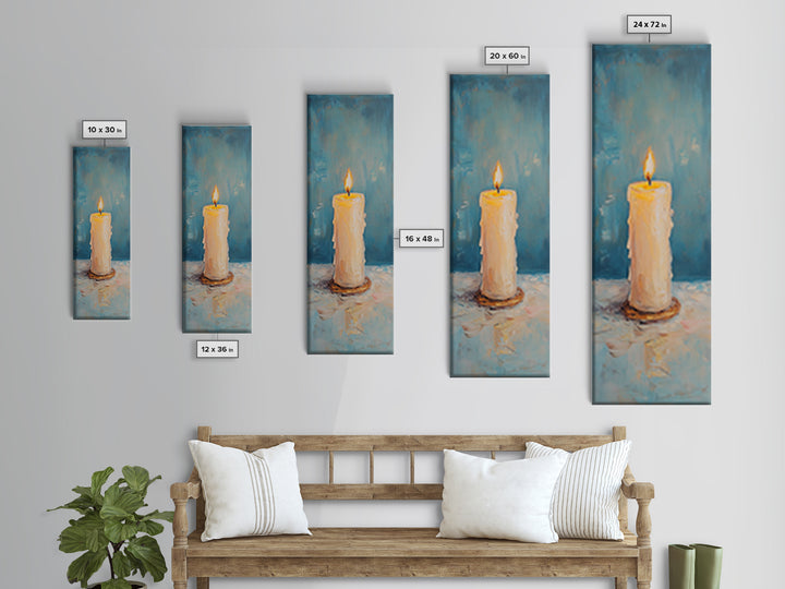 Glowing Pillar Candle Still Life Framed Canvas Print, Moody Wall Art, Meditation Room Decor, Spa Bathroom Art, Cozy Home Decor
