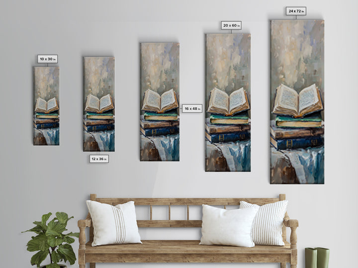 Open Book Stack Library Wall Art, Cozy Dark Academia Canvas Print For Reading Nook Decor, Book Lover Gift, Office Decor, Home Decor