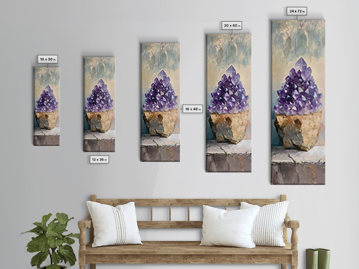 Purple Amethyst Crystal Cluster Wall Art, Mystical Framed Canvas Print For Spiritual Decor, Boho Home Decor, Unique Gift