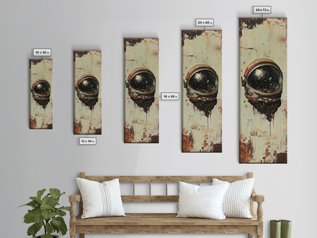 Weathered Astronaut Helmet Canvas Print, Retro Space Wall Art, Sci Fi Decor, Futuristic Office Decor, Gift For Him, Modern Home Decor