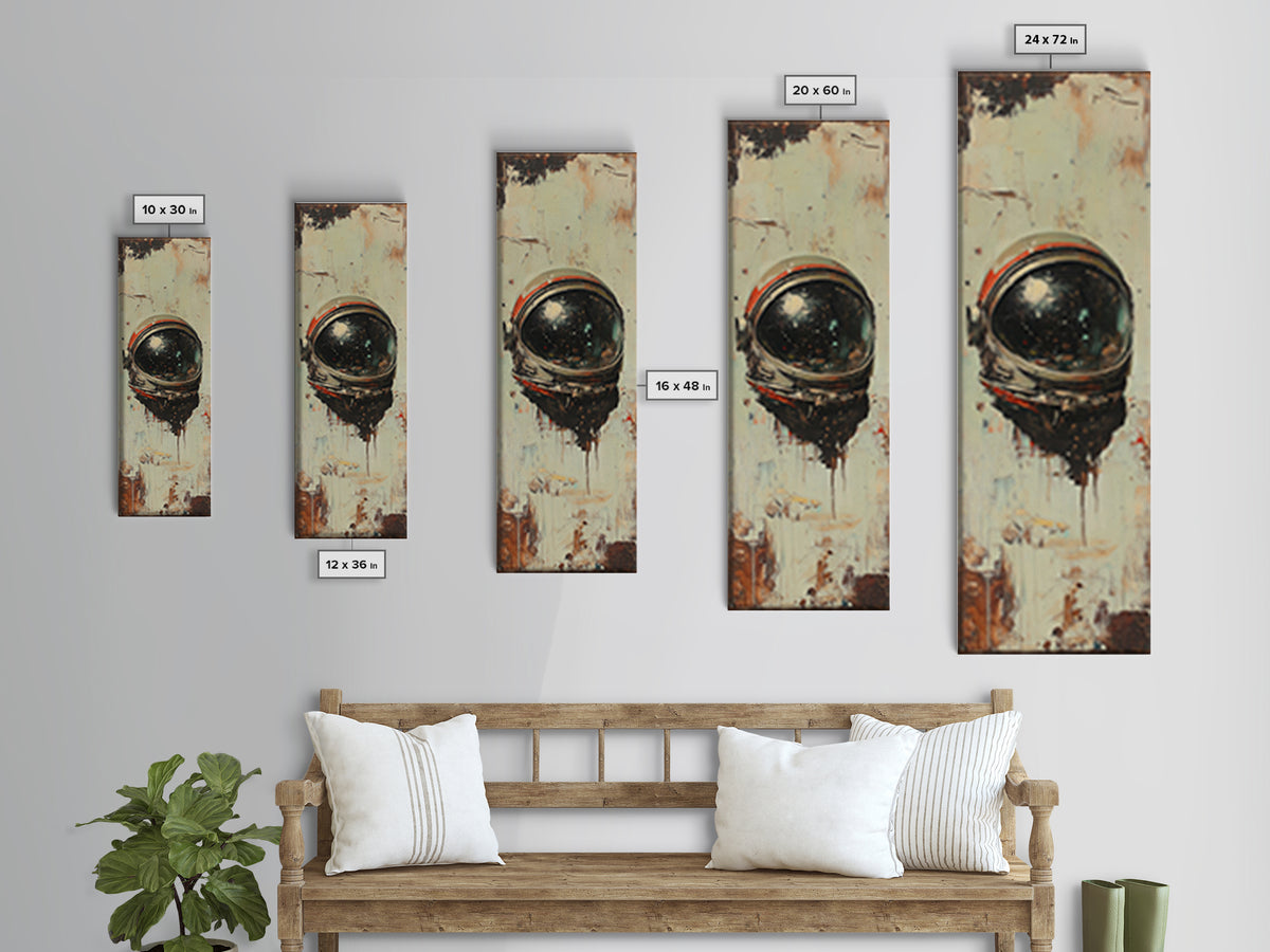 Weathered Astronaut Helmet Canvas Print, Retro Space Wall Art, Sci Fi Decor, Futuristic Office Decor, Gift For Him, Modern Home Decor