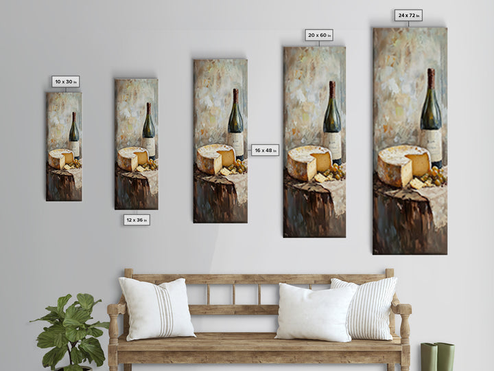 Cheese Wheel Wine Bottle And Grapes Wall Art, Rustic Kitchen Decor, Foodie Gift, French Farmhouse Canvas Print For Dining Room