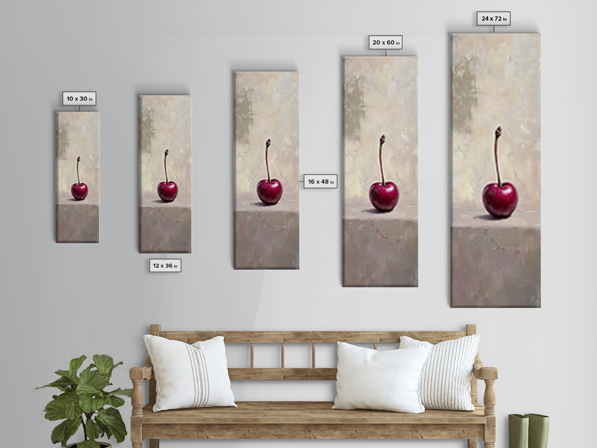 Single Red Cherry Minimal Still Life Wall Art, Modern Kitchen Decor, Fruit Art Print, Minimalist Framed Canvas Print Gift