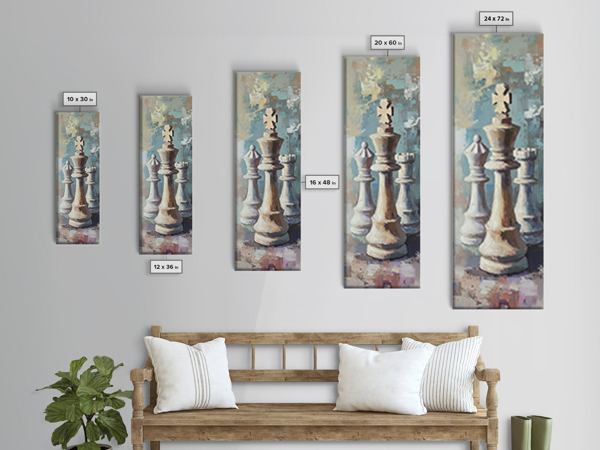 Abstract Chess King And Pawns Wall Art, Modern Game Room Decor, Masculine Office Framed Canvas Print Living Room Gift For Him