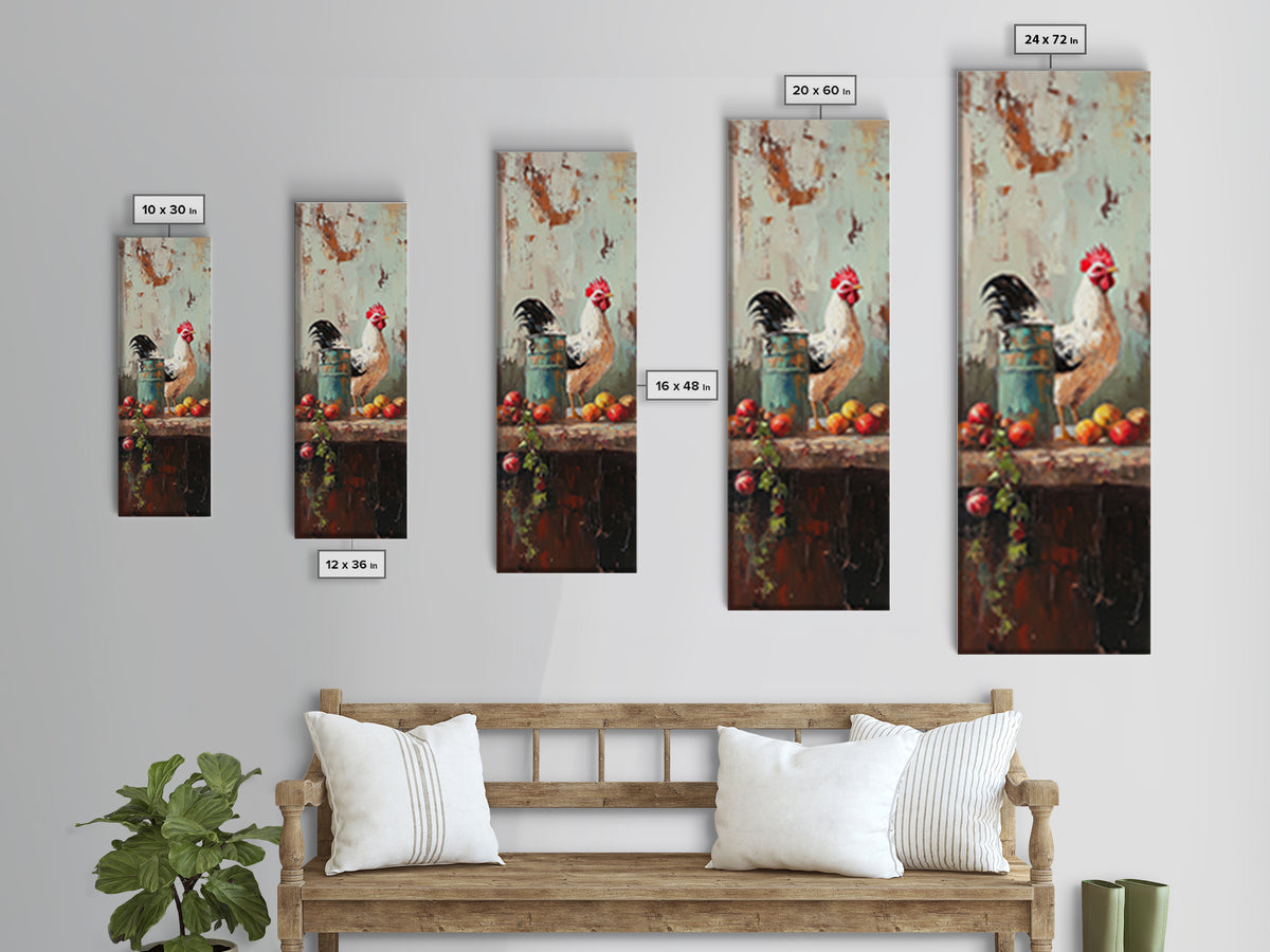 White Rooster And Tomato Still Life Wall Art, Rustic Farmhouse Kitchen Decor, Country Canvas Print Housewarming Gift, Home Decor
