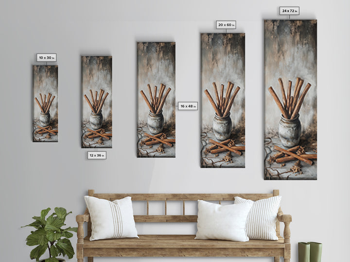 Cinnamon Sticks In Rustic Jar Wall Art, Farmhouse Kitchen Decor, Spice Still Life Canvas Print, Cozy Cafe Art Gift, Home Decor