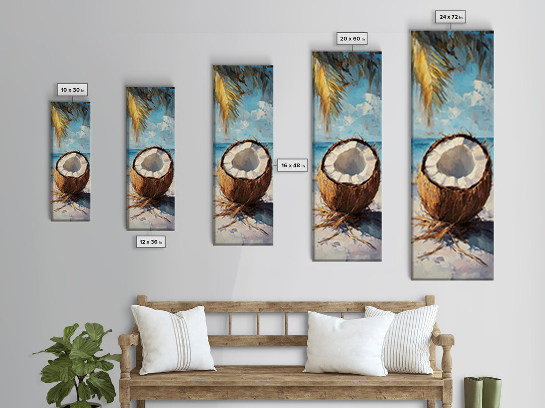 Tropical Coconut Beach Wall Art, Coastal Canvas Print, Palm Tree Ocean Decor, Summer Beach House Wall Decor Gift For Her