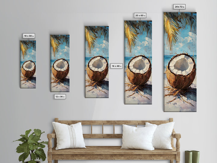 Tropical Coconut Beach Wall Art, Coastal Canvas Print, Palm Tree Ocean Decor, Summer Beach House Wall Decor Gift For Her