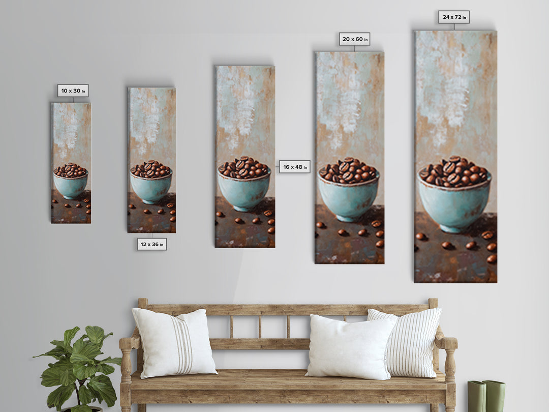 Coffee Beans In Blue Bowl Wall Art, Coffee Shop Kitchen Decor, Rustic Cafe Canvas Print, Gift For Coffee Lover Home Decor