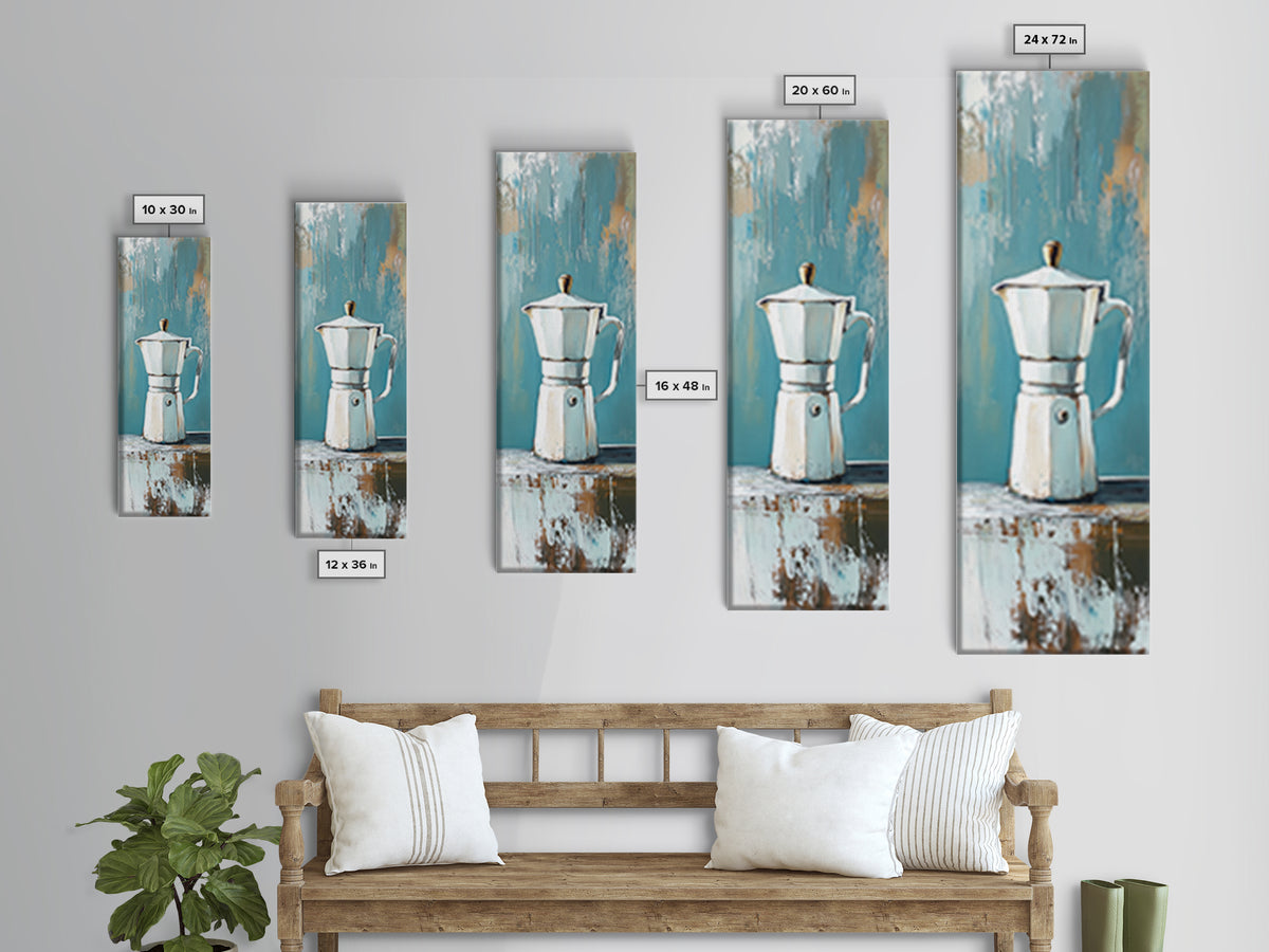 White Moka Pot Still Life Wall Art, Rustic Kitchen Decor, Coffee Bar Art Print, Farmhouse Canvas, Housewarming Gift For Coffee Lover