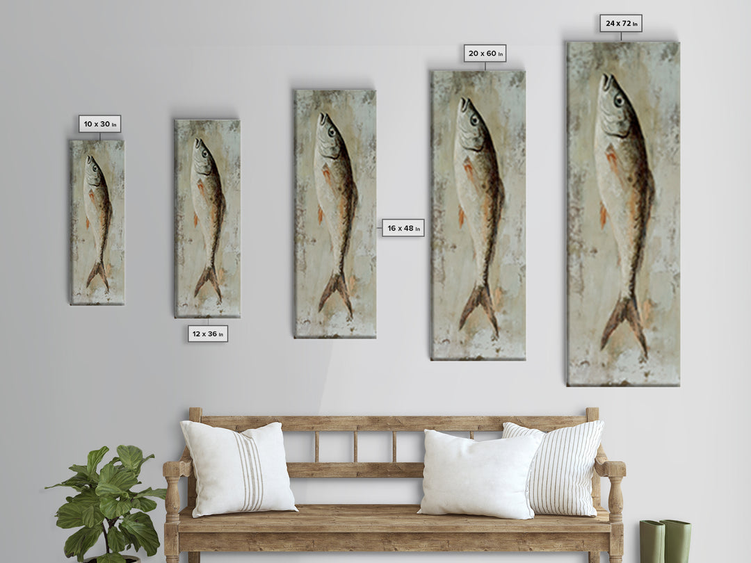Silver Fish Still Life Wall Art, Nautical Kitchen Decor, Coastal Seafood Art Print, Rustic Ocean Canvas Print, Beach House Gift