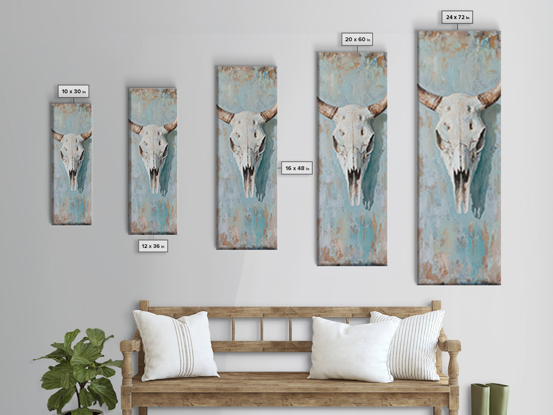 Longhorn Bull Skull Framed Canvas Print, Western Wall Art, Rustic Ranch Decor, Southwestern Farmhouse Home Decor, Gift For Him