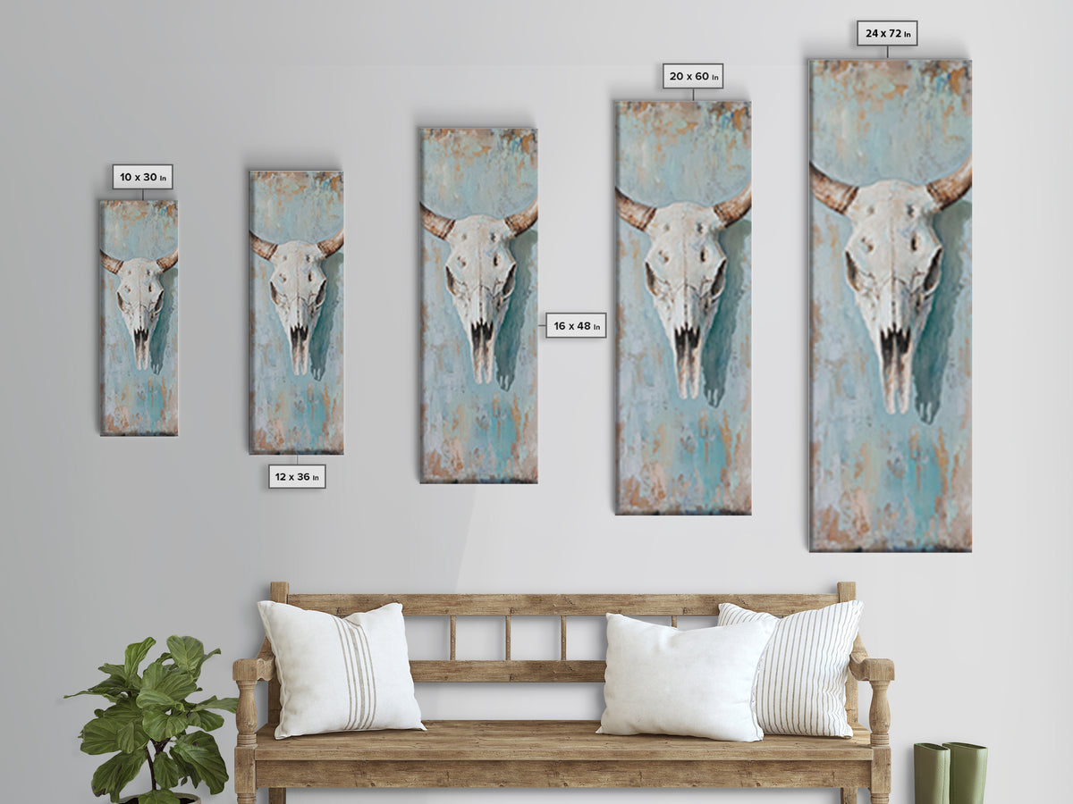 Longhorn Bull Skull Framed Canvas Print, Western Wall Art, Rustic Ranch Decor, Southwestern Farmhouse Home Decor, Gift For Him