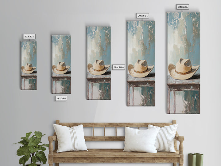 White Cowboy Hat On Table Canvas Print, Western Wall Art, Rustic Ranch Decor, Neutral Southwestern Farmhouse Home Decor, Gift For Him