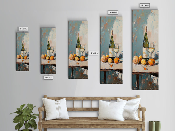 Wine Bottle Glass And Oranges Canvas Print, Kitchen Wall Art, Dining Room Decor, Still Life Painting, Housewarming Gift, Modern Home Decor