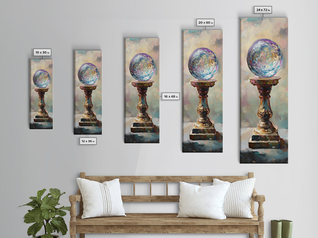 Mystic Crystal Ball On Pedestal Canvas Print, Celestial Wall Decor, Fantasy Art Print, Witchy Decor, Gift For Her, Boho Home Decor