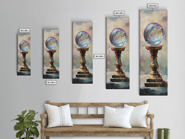 Mystic Crystal Ball On Pedestal Canvas Print, Celestial Wall Decor, Fantasy Art Print, Witchy Decor, Gift For Her, Boho Home Decor
