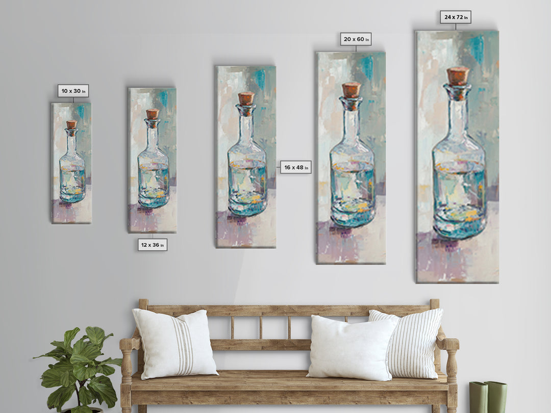 Clear Glass Bottle Still Life Framed Canvas Print, Minimalist Wall Art, Kitchen Decor, Neutral Home Decor, Fine Art Print