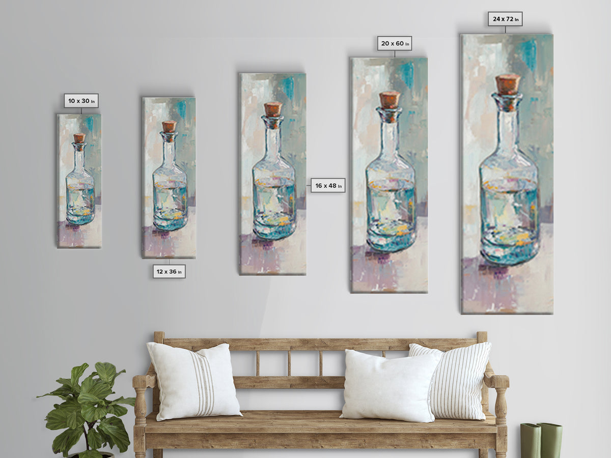 Clear Glass Bottle Still Life Framed Canvas Print, Minimalist Wall Art, Kitchen Decor, Neutral Home Decor, Fine Art Print