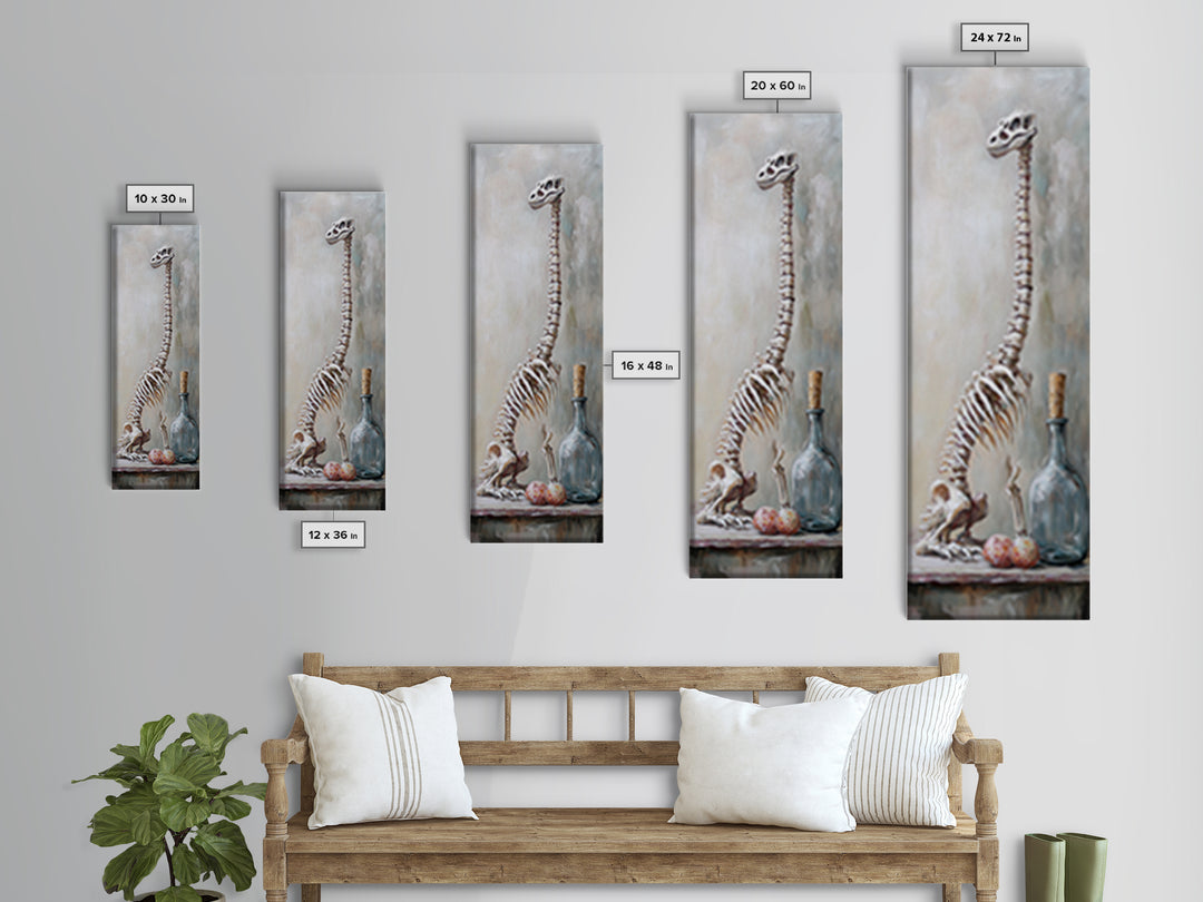 Dinosaur Skeleton Curiosity Still Life Canvas Print, Dark Academia Wall Art, Oddities Decor, Gothic Wall Decor, Museum Print