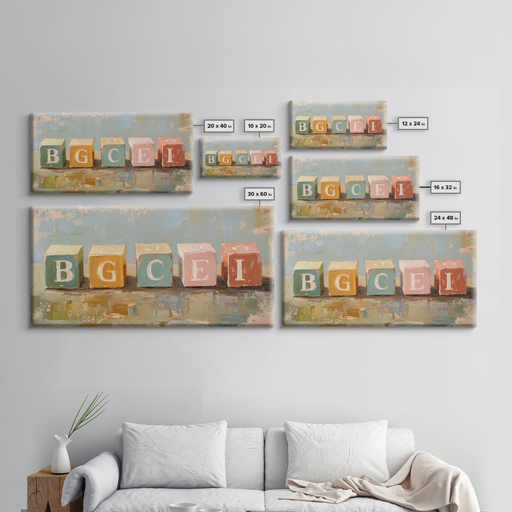 Pastel Alphabet Baby Blocks Wall Art, Nursery Canvas Print, Playroom Decor, Baby Shower Gift, Kids Room Wall Decor, Neutral Home Decor