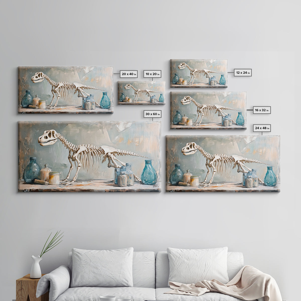Dinosaur Skeleton Still Life Wall Art, Paleontology Canvas Print, Science Office Decor, Boys Room Decor, Unique Gift, Nursery Wall Art