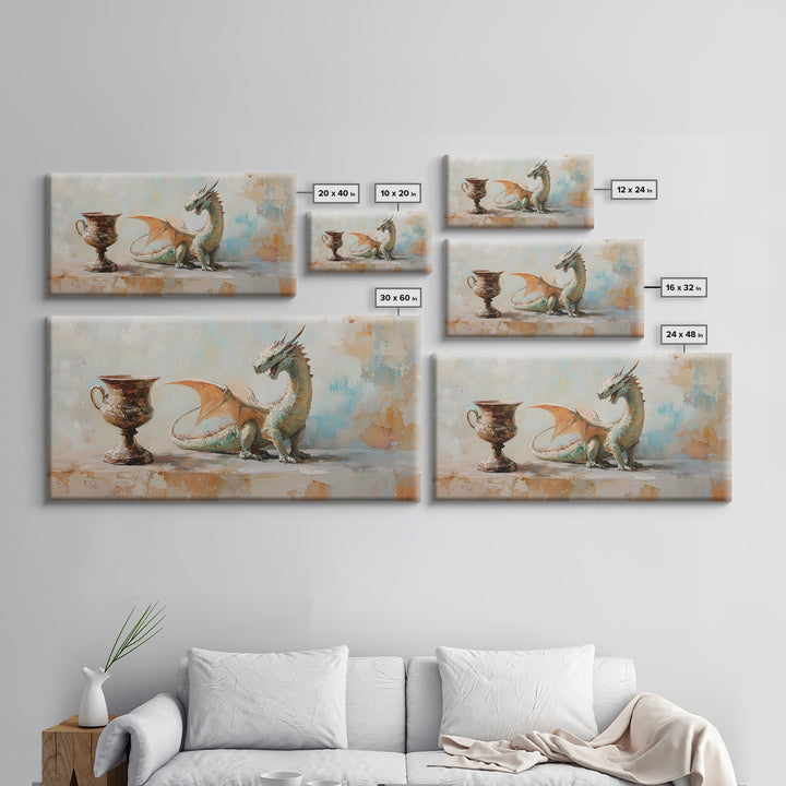 Small Dragon And Goblet Wall Art, Fantasy Canvas Print, Mythical Creature Decor, Kids Room Art, Unique Gift For Him, Nursery Wall Art