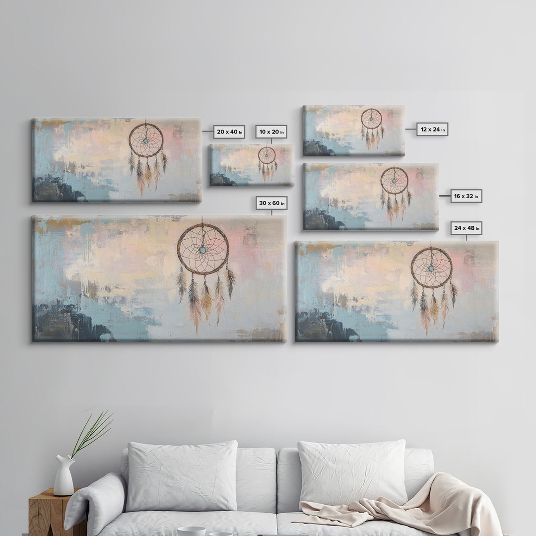 Boho Dreamcatcher Feathers Wall Art, Southwestern Canvas Print, Neutral Bedroom Decor, Spiritual Gift, Rustic Home Decor