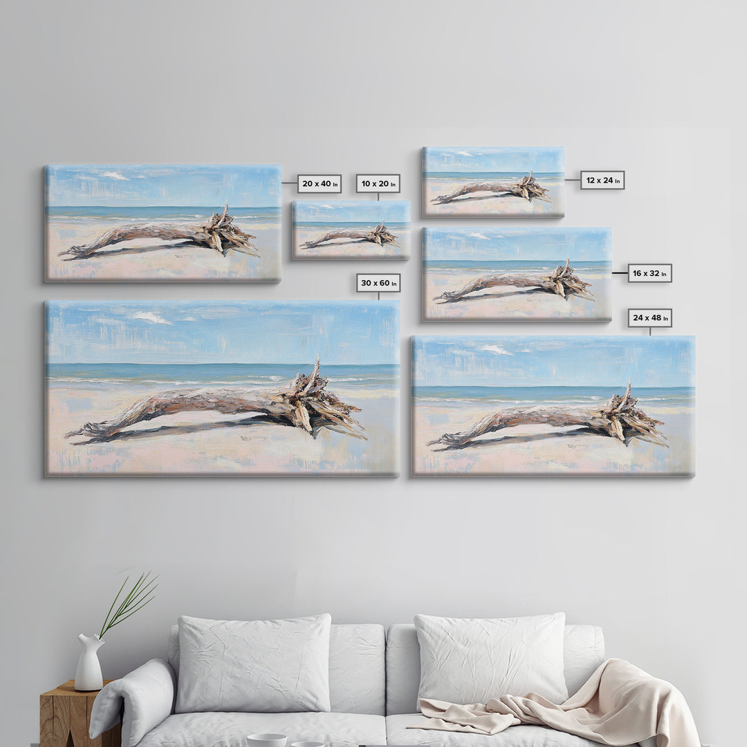 Weathered Driftwood On Beach Wall Art, Coastal Canvas Print, Ocean Landscape Art, Beach House Decor, Seaside Wall Decor Print