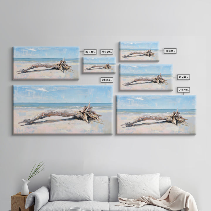 Weathered Driftwood On Beach Wall Art, Coastal Canvas Print, Ocean Landscape Art, Beach House Decor, Seaside Wall Decor Print
