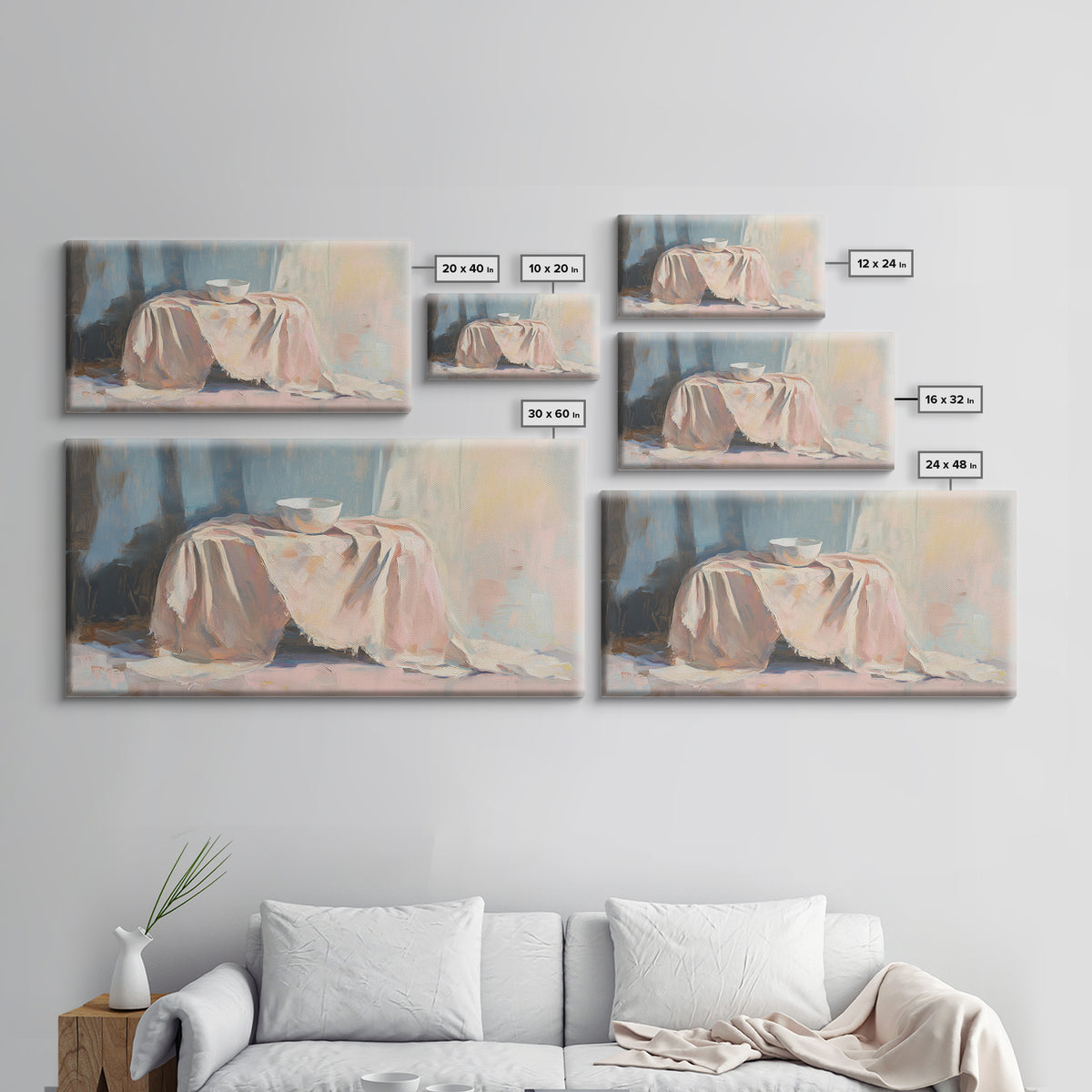 Soft Draped Table And Bowl Still Life Canvas Print, Minimalist Kitchen Wall Art, Neutral Home Decor, Fine Art Print, Dining Room Decor