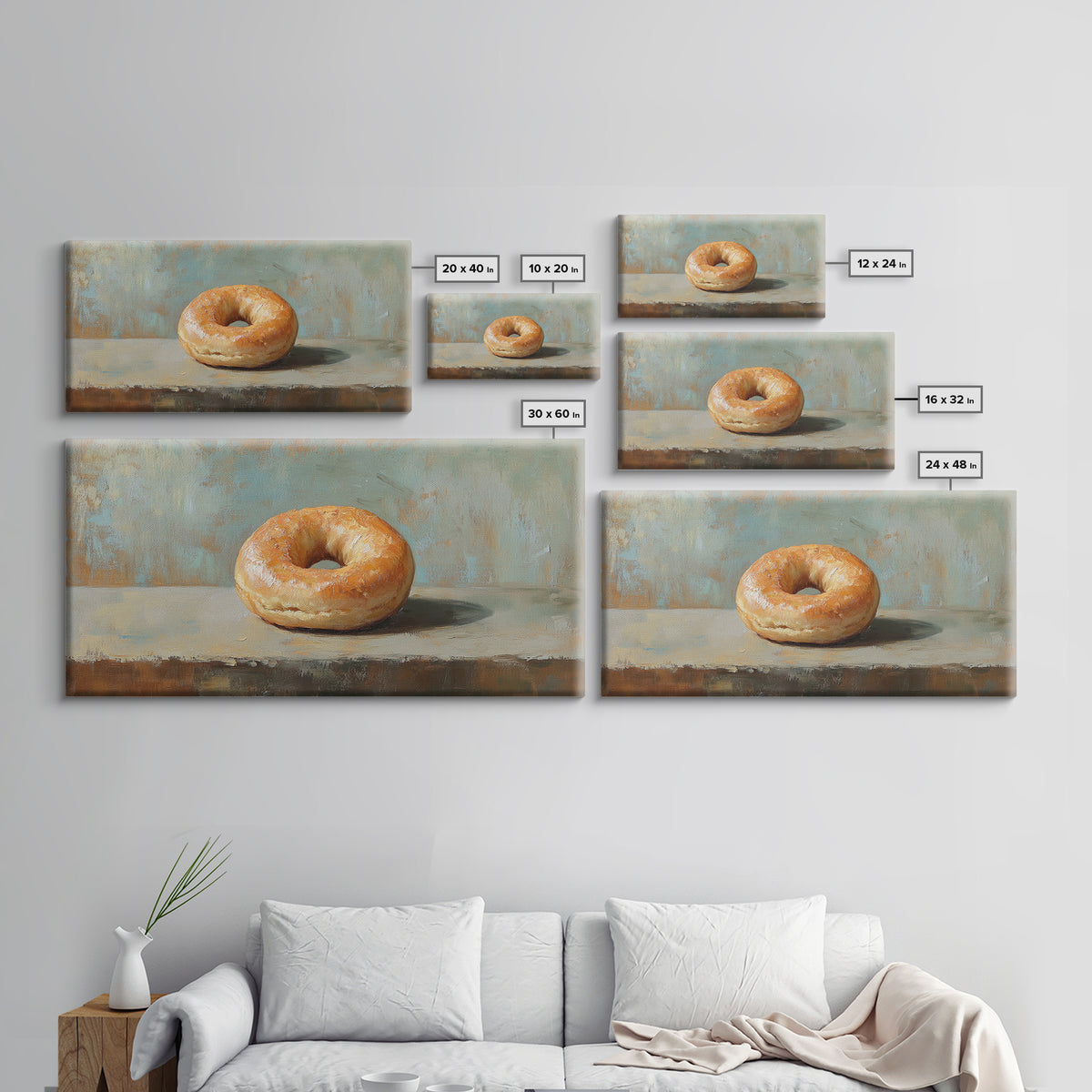 Glazed Bagel Still Life Canvas Print, Bakery Cafe Wall Art, Cute Kitchen Decor, Food Lover Gift, Rustic Dining Room Print