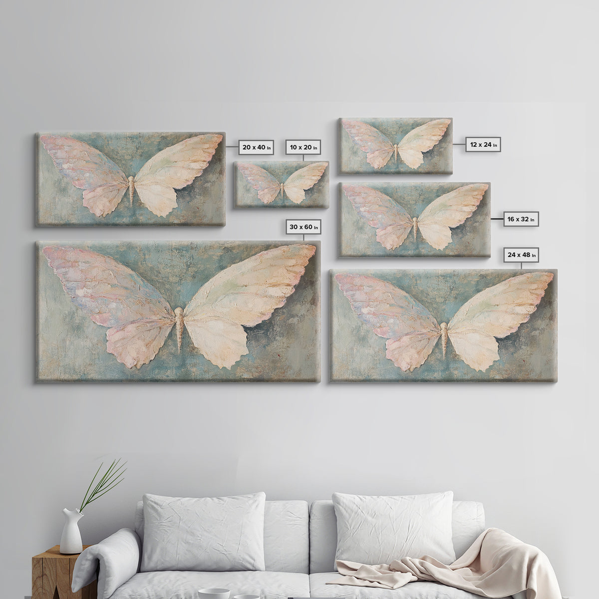 Soft White Butterfly Wings Wall Art, Whimsical Canvas Print, Feminine Nursery Decor, Nature Inspired Gift, Pastel Wall Decor