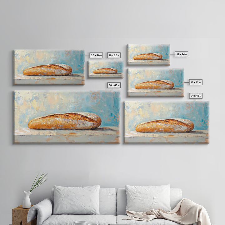 Crusty Baguette Bread Still Life Canvas Print, Kitchen Wall Art, French Bakery Decor, Rustic Farmhouse Home Decor, Foodie Gift
