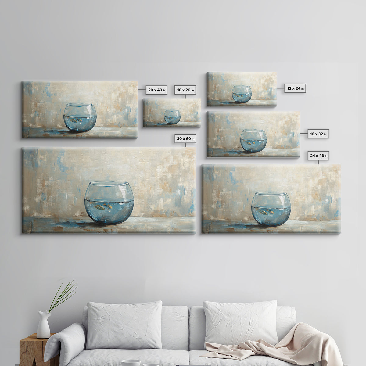 Goldfish Bowl Still Life Canvas Print, Coastal Wall Art, Ocean Animal Art, Neutral Home Decor, Bathroom Wall Decor Gift Idea