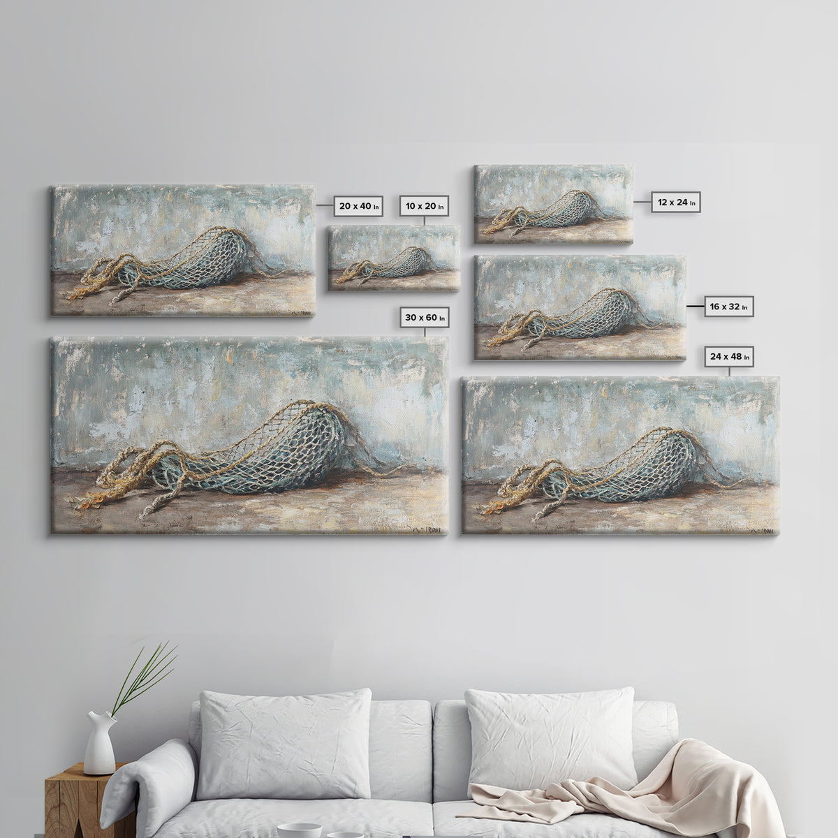 Weathered Fishing Net Framed Canvas Print, Nautical Wall Art, Coastal Home Decor, Rustic Seascape, Beach House Gift For Him