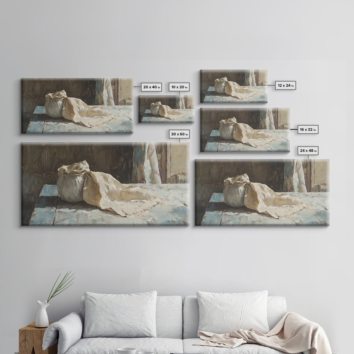 Rustic Flour Sack Still Life Wall Art, French Bakery Canvas Print, Country Kitchen Decor, Farmhouse Wall Decor Gift Idea