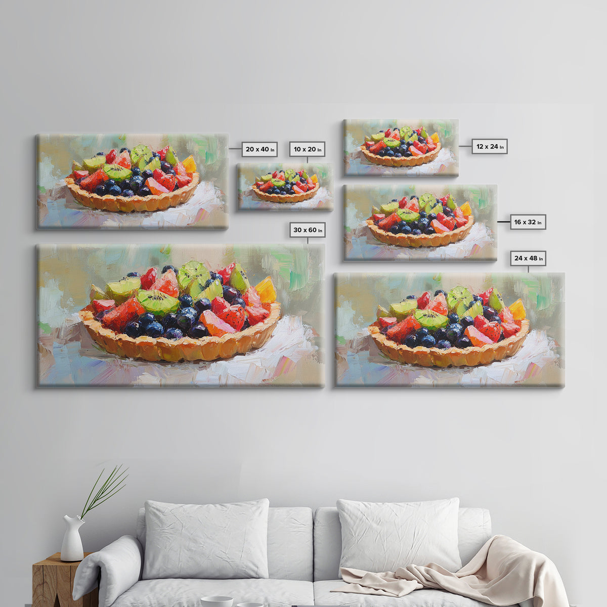 Colorful Fruit Tart Still Life With Strawberries, Framed Canvas Print, Kitchen Wall Art, Dessert Art, Cafe Decor, Foodie Gift
