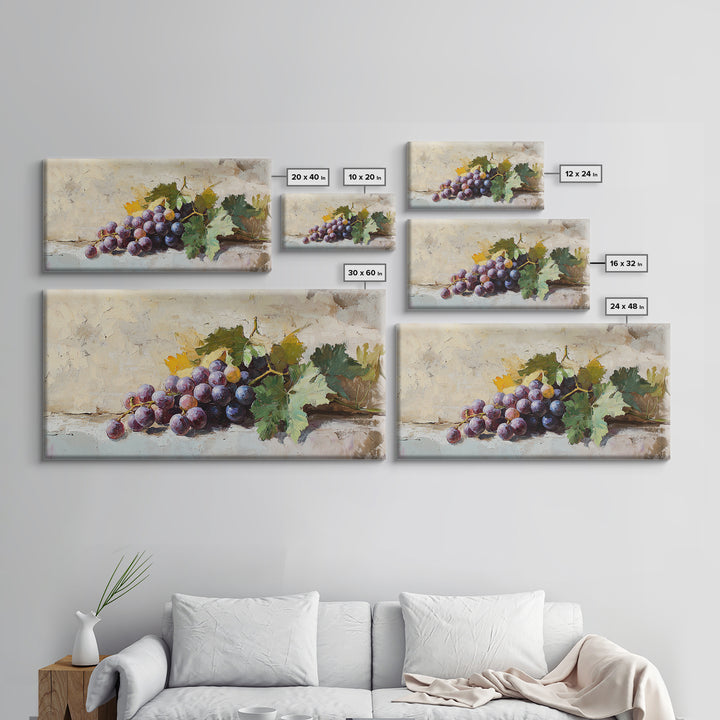 Purple Grapes Still Life Canvas Print, Rustic Kitchen Wall Art, Vineyard Decor, Wine Country Print, Farmhouse Dining Room