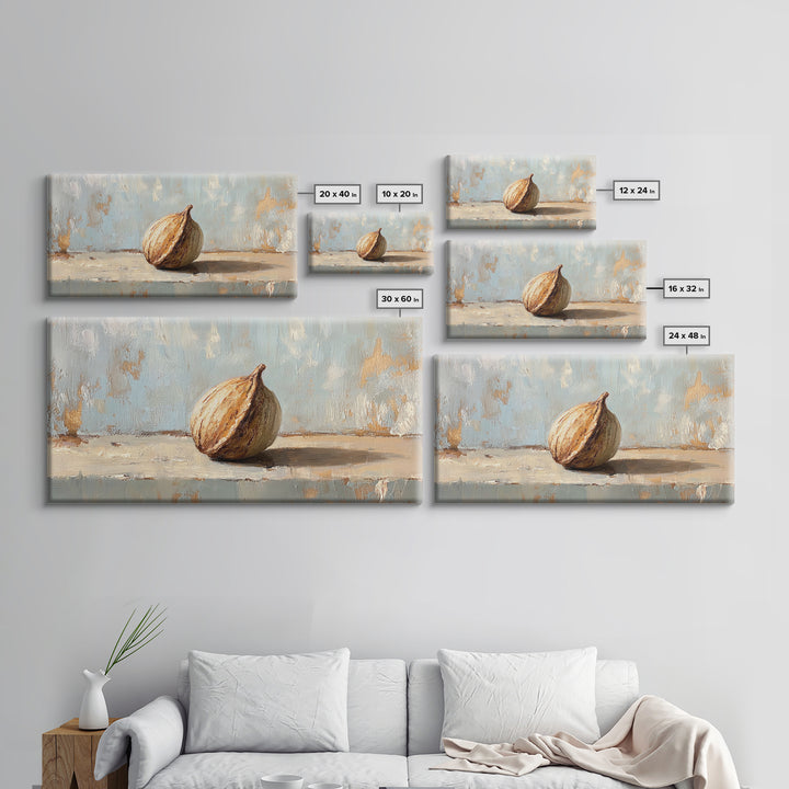 Single Fig Still Life Canvas Print, Rustic Kitchen Wall Art, Neutral Farmhouse Decor, Food Painting For Dining Room Wall Decor