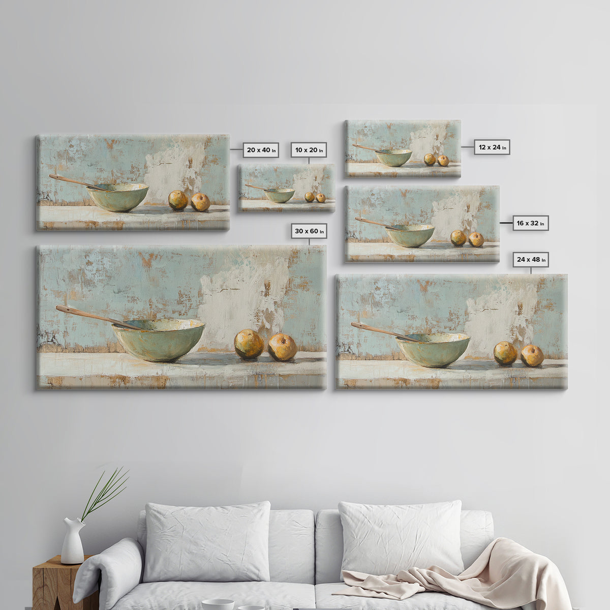 Rustic Bowl And Pears Canvas Print, Kitchen Wall Art, Farmhouse Still Life Painting, Country Dining Room Wall Decor Print