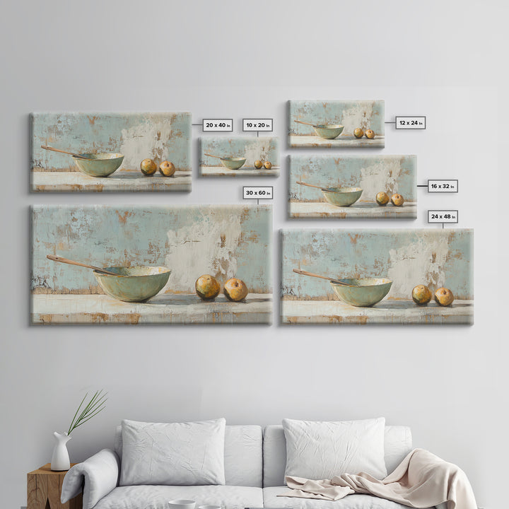 Rustic Bowl And Pears Canvas Print, Kitchen Wall Art, Farmhouse Still Life Painting, Country Dining Room Wall Decor Print