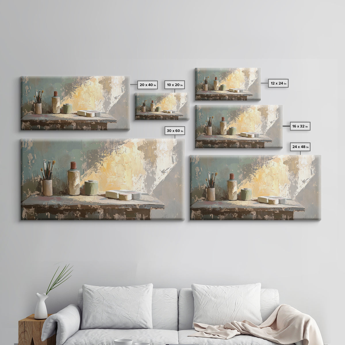 Artist Brushes And Paint Tubes On Sunlit Table Wall Art, Creative Studio Decor, Modern Rustic Still Life Canvas Print, Home Decor