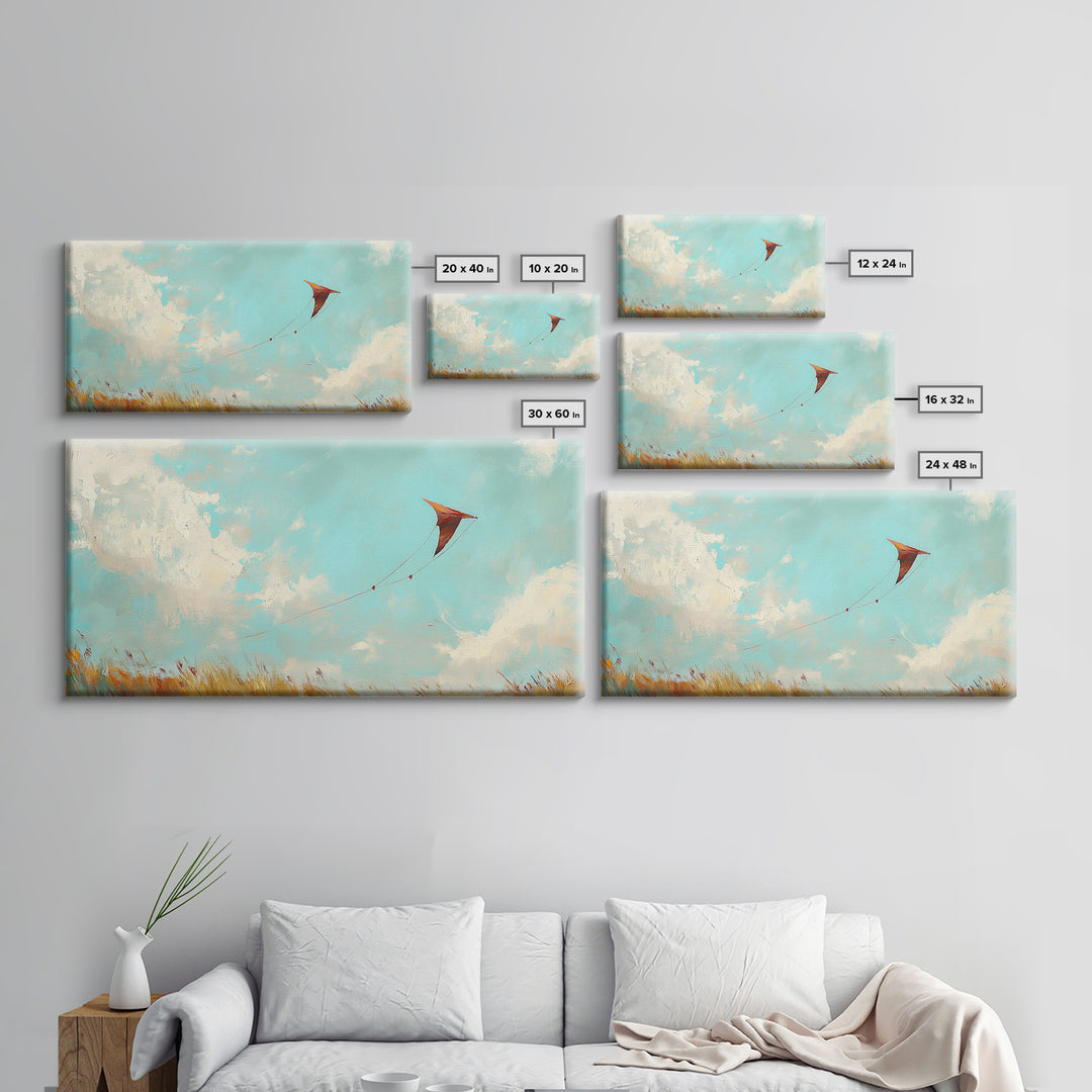 Red Kite In Blue Summer Sky Wall Art, Whimsical Canvas Print For Kids Room Decor, Nursery Decor And Coastal Home Decor Gift